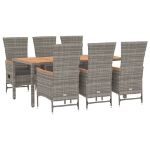 Set da Pranzo da Giardino 7 pz con Cuscini in Polyrattan Grigio