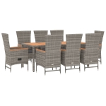 Set da Pranzo da Giardino 9 pz con Cuscini in Polyrattan Grigio