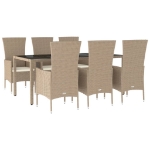 Set da Pranzo da Giardino 7 pz con Cuscini Beige in Polyrattan