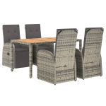 Set da Pranzo da Giardino 5 pz con Cuscini in Polyrattan Grigio