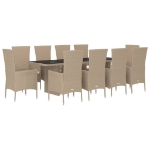 Set da Pranzo da Giardino 11 pz con Cuscini Beige in Polyrattan