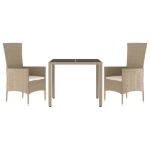 Set da Pranzo da Giardino 3 pz con Cuscini Beige in Polyrattan