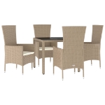 Set da Pranzo da Giardino 5 pz con Cuscini Beige in Polyrattan