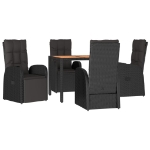 Set da Pranzo da Giardino 5 pz Nero con Cuscini in Polyrattan