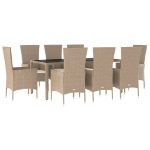 Set da Pranzo da Giardino 9 pz con Cuscini Beige in Polyrattan