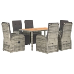 Set da Pranzo da Giardino 7 pz con Cuscini in Polyrattan Grigio