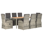 Set da Pranzo da Giardino 9 pz con Cuscini in Polyrattan Grigio