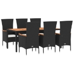 Set da Pranzo da Giardino 7 pz Nero con Cuscini in Polyrattan