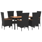 Set da Pranzo da Giardino 7 pz Nero con Cuscini in Polyrattan