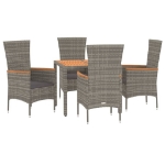 Set da Pranzo da Giardino 5 pz con Cuscini in Polyrattan Grigio