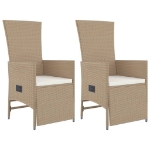 Set da Pranzo da Giardino 3 pz con Cuscini Beige in Polyrattan