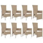 Set da Pranzo da Giardino 9 pz con Cuscini Beige in Polyrattan