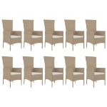 Set da Pranzo da Giardino 11 pz con Cuscini Beige in Polyrattan