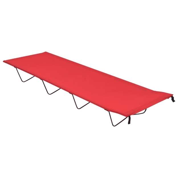 Lettino da Campeggio 180x60x19cm Tessuto Oxford e Acciaio Rosso