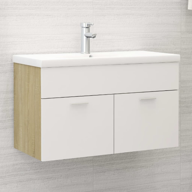 Mobile Sottolavabo Bianco e Rovere 80x38,5x46 cm in Truciolato