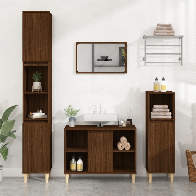 Set Mobili da Bagno 3 pz Rovere Marrone in Legno Multistrato