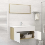 Set Mobili da Bagno 2 pz Bianco e Rovere Sonoma in Truciolato