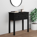 Tavolo Consolle Nero 70x35x75 cm in Legno Massello di Pino