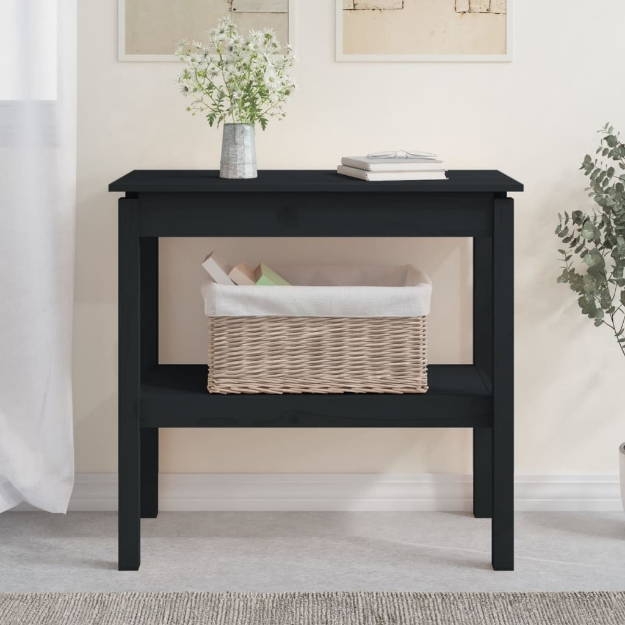 Tavolo Consolle Nero 80x40x75 cm in Legno Massello di Pino