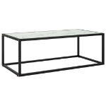 Tavolino da Salotto Nero con Vetro Marmo Bianco 100x50x35 cm