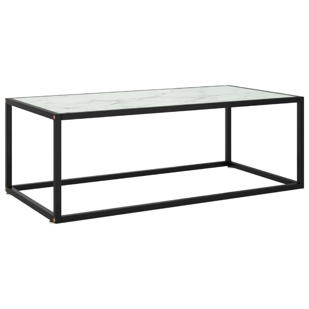 Tavolino da Salotto Nero con Vetro Marmo Bianco 100x50x35 cm