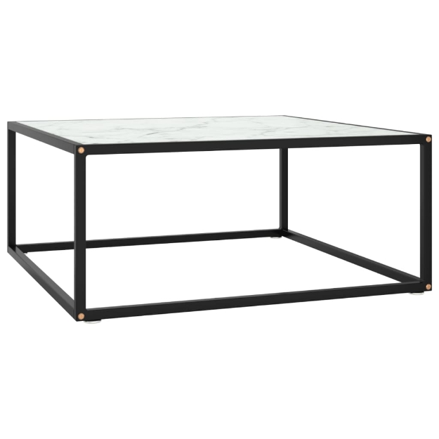 Tavolino da Salotto Nero con Vetro Marmo Bianco  80x80x35 cm