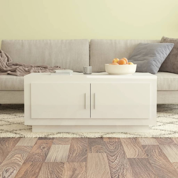 Tavolino da Salotto Bianco Lucido 102x50x45cm Legno Compensato