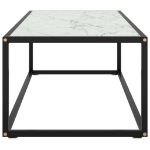 Tavolino da Salotto Nero con Vetro Marmo Bianco 100x50x35 cm