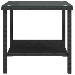 Tavolino Nero 45x45x45 cm Polyrattan e Vetro Temperato