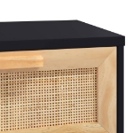 Tavolo Consolle Nero 80x30x75cm Massello Pino e Rattan Naturale