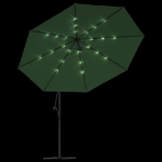 Ombrellone a Sbalzo con LED e Palo in Metallo 350 cm Verde