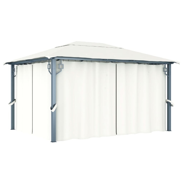 Gazebo con Tenda 400 x 300 cm Crema Alluminio