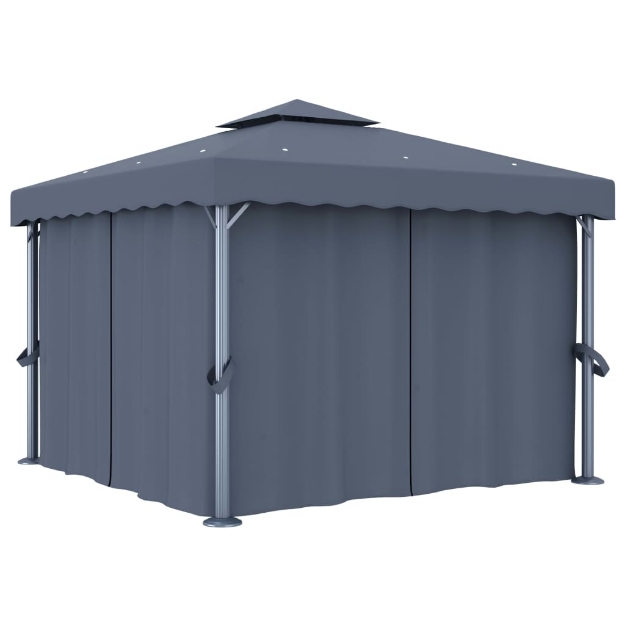 Gazebo con Tende 3x3 cm Antracite Alluminio