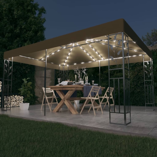 Gazebo con Tetto Doppio e Luci LED 3x4 m Grigio Talpa