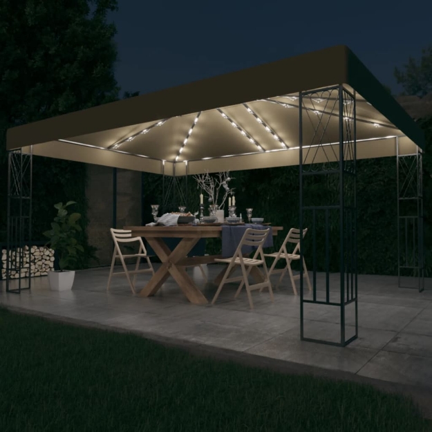 Gazebo con Luci a Stringa LED 3x4 m in Tessuto Grigio Talpa