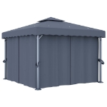 Gazebo con Tende e Stringa di Luci LED 3x3 m Antracite