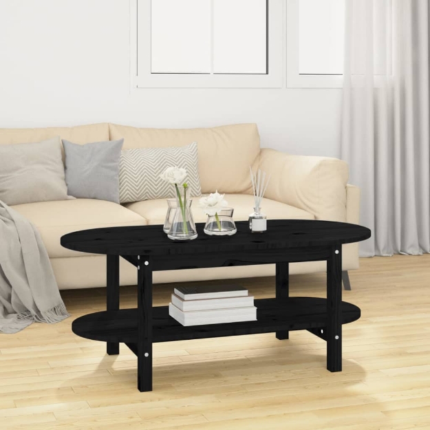 Tavolino da Salotto Nero 110x55x45 cm Legno Massello di Pino