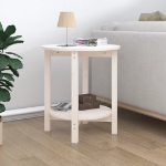 Tavolino da Salotto Bianco Ø 55x60 cm in Legno Massello di Pino