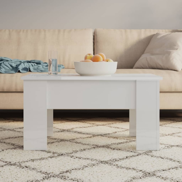 Tavolino da Salotto Bianco Lucido 79x49x41 cm Legno Compensato