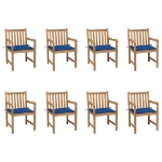 Sedie da Giardino 8 pz con Cuscini Blu Reale Massello di Teak