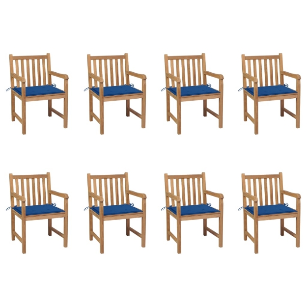 Sedie da Giardino 8 pz con Cuscini Blu Reale Massello di Teak