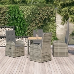 Set da Pranzo da Giardino 5 pz con Cuscini in Polyrattan Grigio