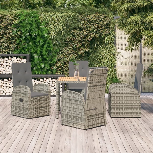 Set da Pranzo da Giardino 5 pz con Cuscini in Polyrattan Grigio