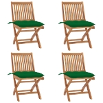 Sedie da Giardino Pieghevoli con Cuscini 4 pz Massello di Teak