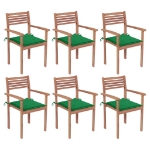 Sedie da Giardino Impilabili con Cuscini 6 pz Massello di Teak