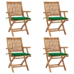 Sedie da Giardino Pieghevoli con Cuscini 4 pz Massello di Teak