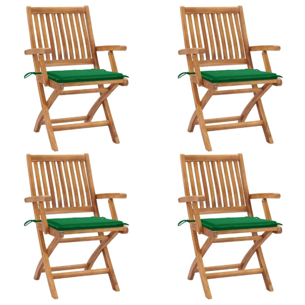 Sedie da Giardino Pieghevoli con Cuscini 4 pz Massello di Teak