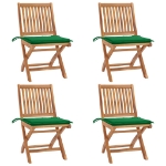 Sedie da Giardino Pieghevoli con Cuscini 4 pz Massello di Teak