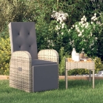 Sedia da Giardino Reclinabile con Cuscino in Polyrattan Grigio