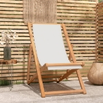 Sedia a Sdraio in Legno di Teak 56x105x96 cm Crema